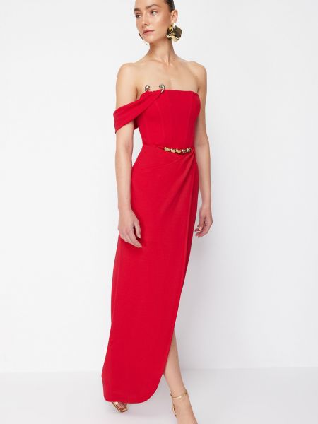 Πλεκτή τυλιχτό φόρεμα Trendyol κόκκινο
