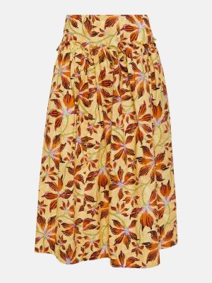 Pamučna midi suknja s cvjetnim printom Ulla Johnson žuta