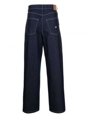 Straight fit džíny s výšivkou Maison Kitsuné modré