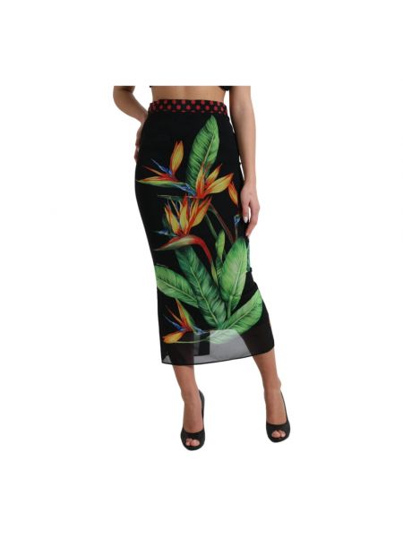 Falda midi de cintura alta de flores Dolce & Gabbana negro