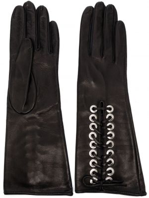 Usnjene rokavice z vezalkami s čipko Manokhi črna