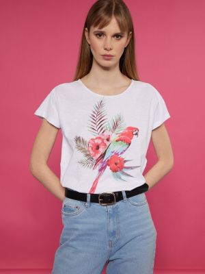 Tričko s potlačou s tropickým vzorom Monnari biela