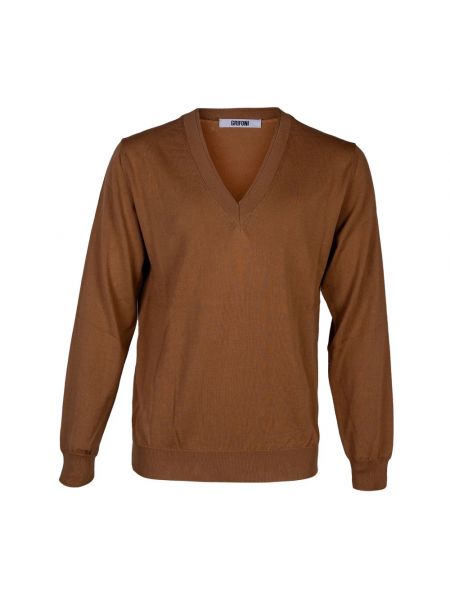 Sweter z dekoltem w serek Mauro Grifoni brązowy