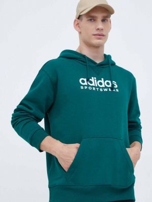 Суичър с качулка с апликация Adidas зелено