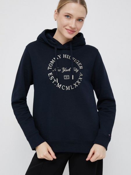 Pamučna hoodie s kapuljačom Tommy Hilfiger plava