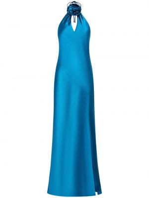Сатенена вечерна рокля на цветя Nicholas синьо