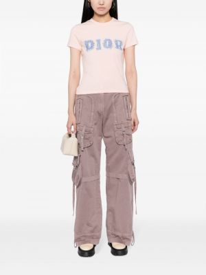 Koszulka bawełniana z nadrukiem Christian Dior różowa