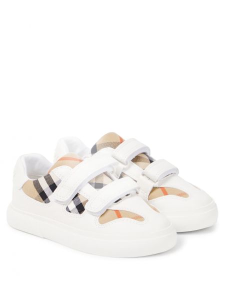 Sjekket lær sneakers for jenter Burberry Kids hvit