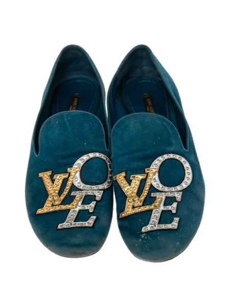 Półbuty zamszowe Louis Vuitton Vintage niebieskie