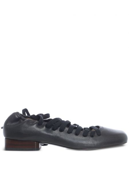 Pantofi cu toc cu șireturi din piele din dantelă Lemaire negru