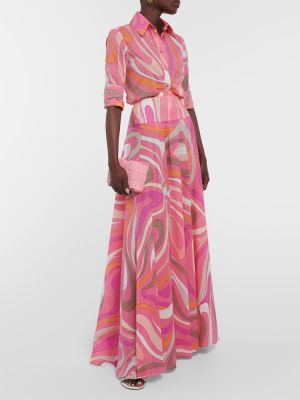 Pamučna maksi suknja s printom Pucci ružičasta