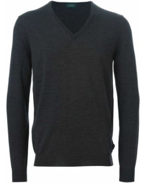 Пуловер с v-образно деколте Zanone сиво
