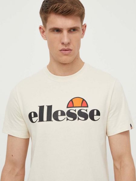 Бежевая хлопковая футболка с принтом Ellesse