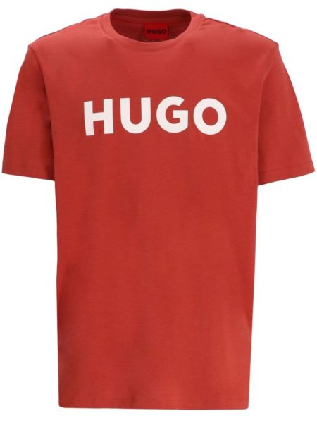 Bavlněné tričko s potiskem Hugo červené