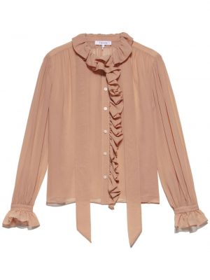 Асиметрична копринена блуза с волани Frame розово