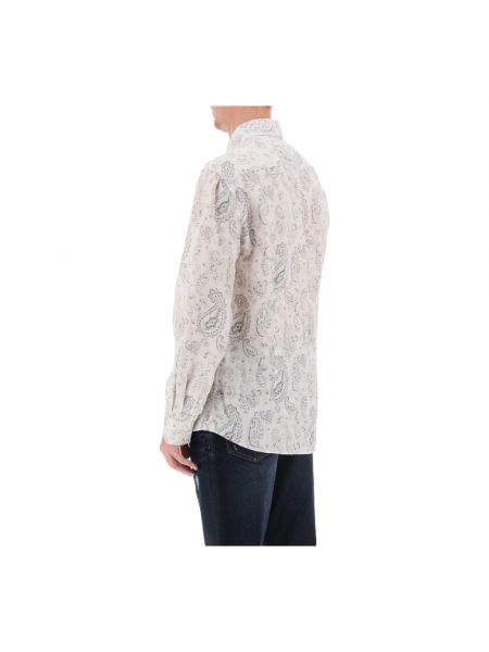 Camisa de lino con estampado con estampado de cachemira Brunello Cucinelli blanco