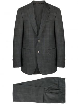 Kostkovaný vlněný oblek Canali šedý