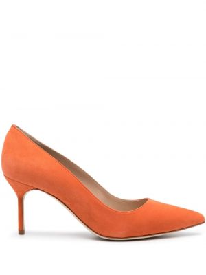 Велурени полуотворени обувки Manolo Blahnik оранжево