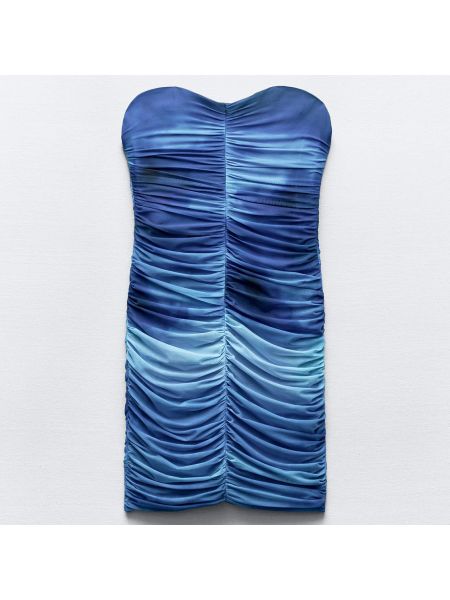 Платье мини с принтом из тюля Zara голубое