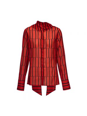 Bluzka w paski z długim rękawem Salvatore Ferragamo czerwona
