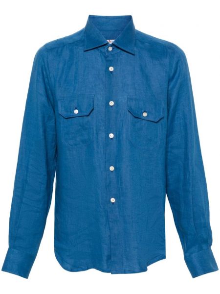 Klasická lněná dlouhá košile Kiton modrá