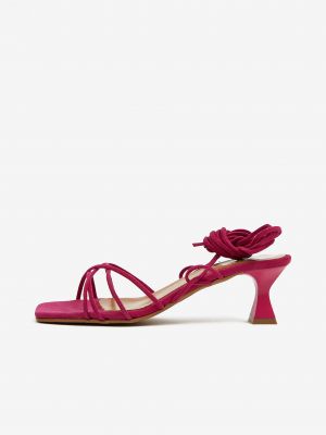 Semišové šněrovací sandály na podpatku Ojju růžové