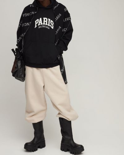 Pamučna hoodie s kapuljačom s vezom bootcut Balenciaga crna