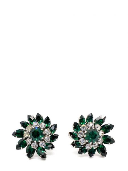 Gėlėtos auskarai su kristalais Jennifer Gibson Jewellery žalia