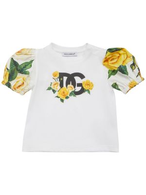 Trykt floral bomull t-skjorte for jenter Dolce & Gabbana hvit