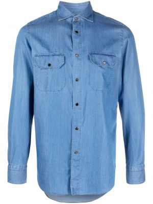 Памучна дънкова риза Finamore 1925 Napoli синьо