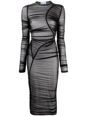 Prozorna večerna obleka z mrežo Mugler črna