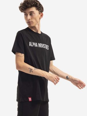 Czarna koszulka bawełniana z nadrukiem Alpha Industries