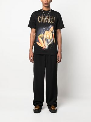 Raštuotas medvilninis marškinėliai Roberto Cavalli juoda