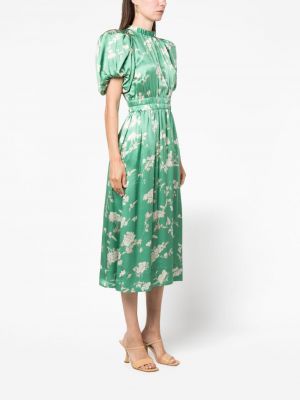 Jedwabna sukienka midi w kwiatki z nadrukiem Sea zielona