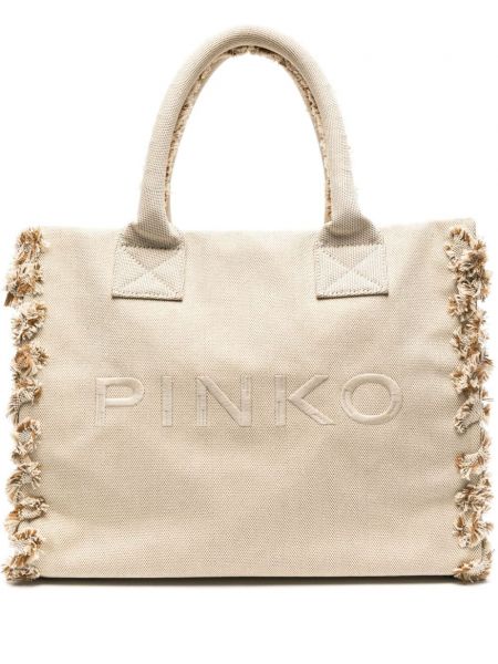Haftowana torba plażowa Pinko beżowa