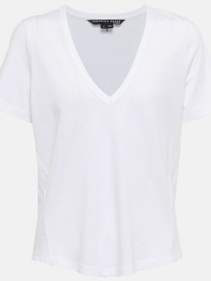 Bombažna majica z v-izrezom Veronica Beard bela