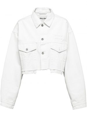 Biała haftowana kurtka jeansowa Miu Miu