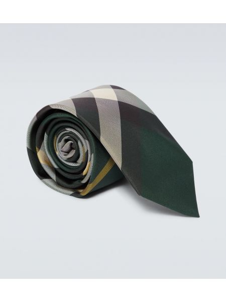 Jedwabny krawat w kratkę Burberry zielony
