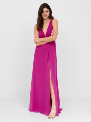 Шифоновое длинное платье с v-образным вырезом Veneno En La Piel розовое