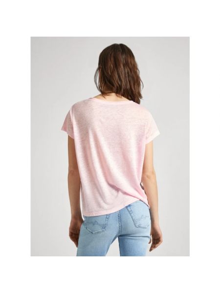Lniana koszulka Pepe Jeans różowa