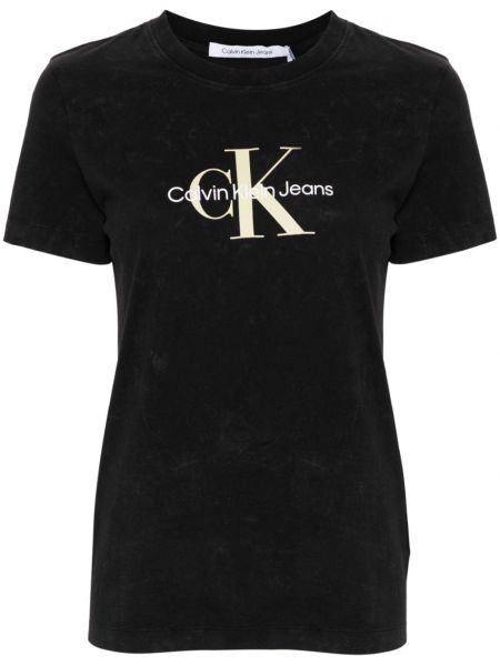 Kokvilnas t-krekls ar apdruku Calvin Klein melns
