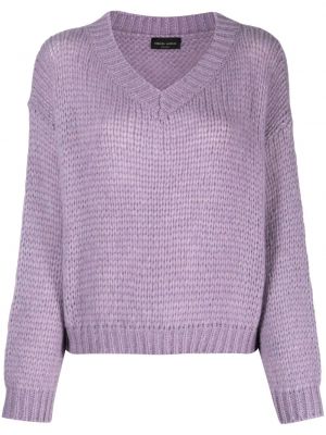 Vlnený sveter s výstrihom do v Roberto Collina fialová