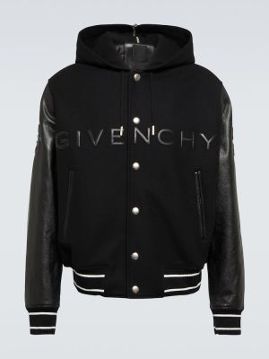Vlněná kožená bomber bunda s kapucí Givenchy - černá