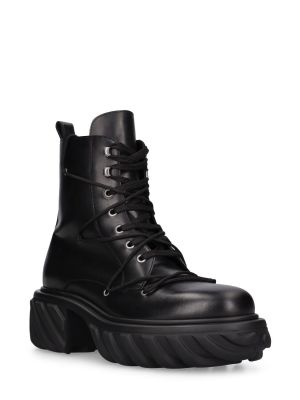 Krajkové kožené šněrovací kotníkové boty Off-white černé