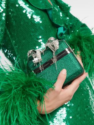 Saténová kabelka s mašlí Self-portrait zelená