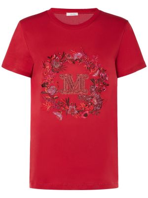 Medvilninis siuvinėtas marškinėliai Max Mara raudona
