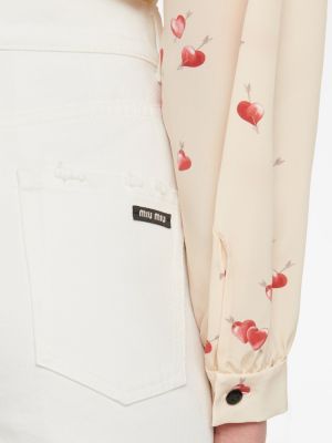 Voľné bavlnené džínsy s vysokým pásom Miu Miu biela
