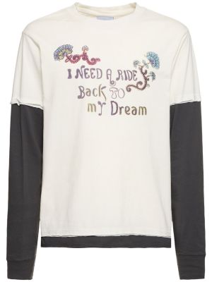 Camiseta de manga larga de algodón manga larga de tela jersey Bluemarble blanco