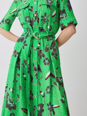 Льняное платье-рубашка в цветочек Karen Millen зеленое