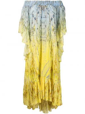 Hedvábné dlouhé šaty s potiskem Camilla - žlutá